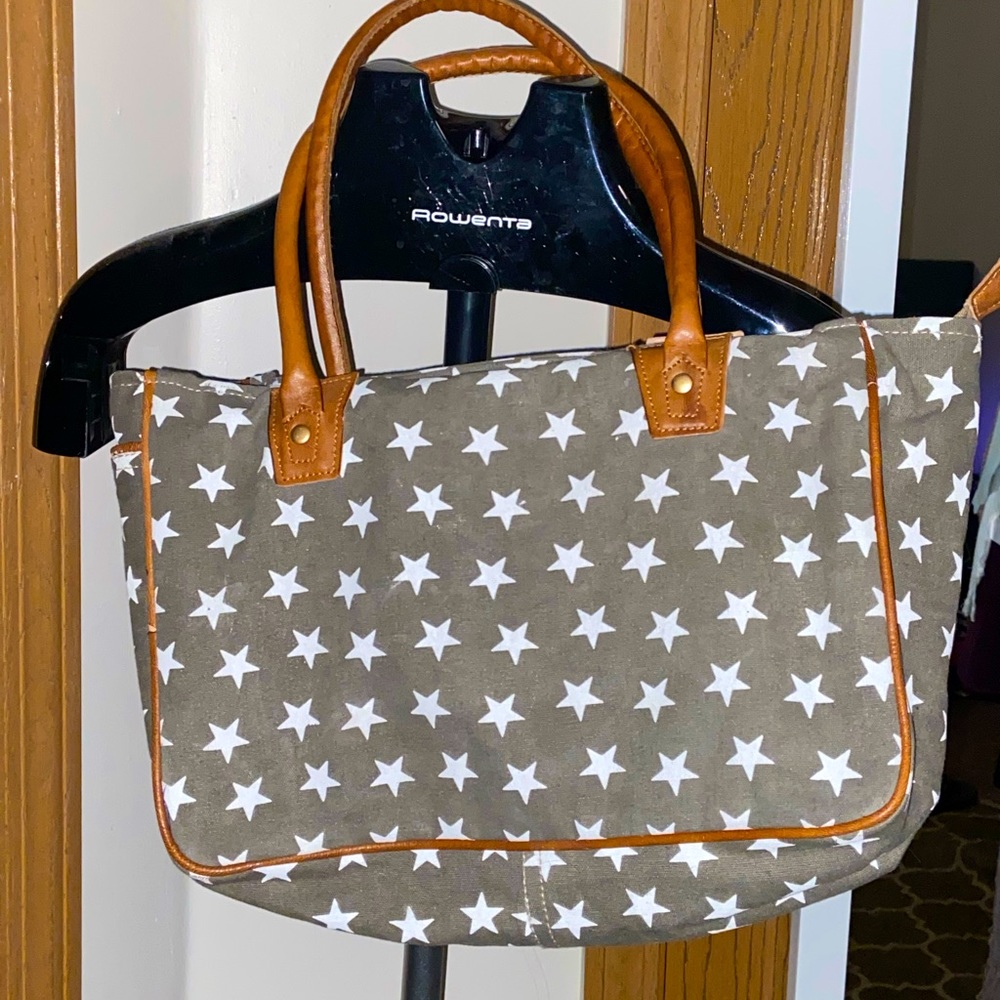 Myra Bag Perfect Stars Canvas Leather Trim Handbag